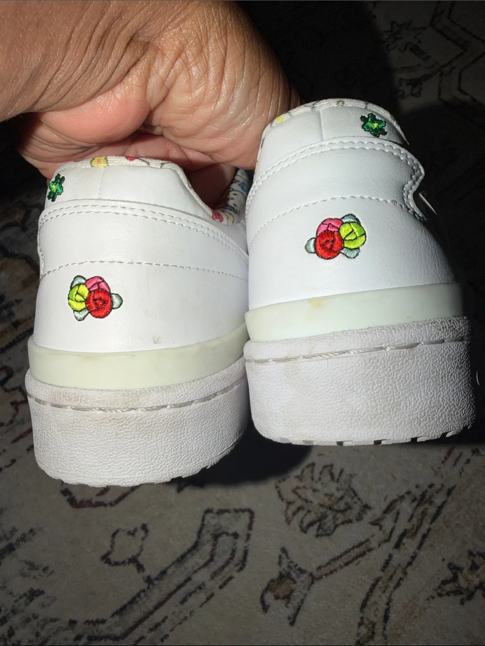 Hello Kitty Adidas Girls' White Floral Accent Sneakers size 6.5 Y